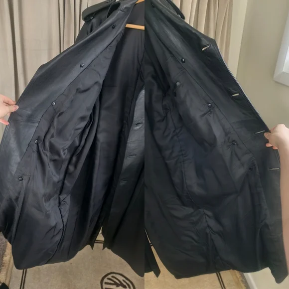 Vintage Black Genuine Leather Double Breasted Trench Coat - Picture 6 of 8